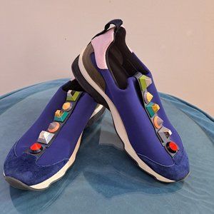 FENDI Blue Neoprene Rainbow Studded Sneaker